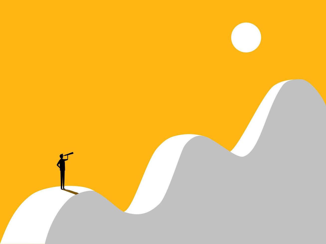 a man stands on top of a mountain with a telescope vector