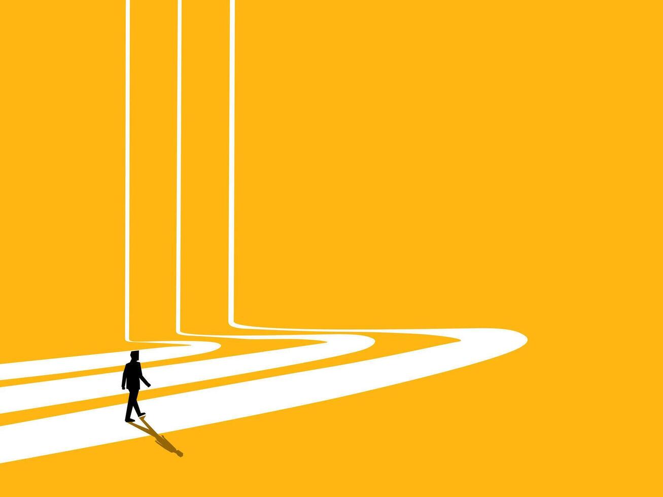 Focusing on his own path. Businessman walking on his personal road vector