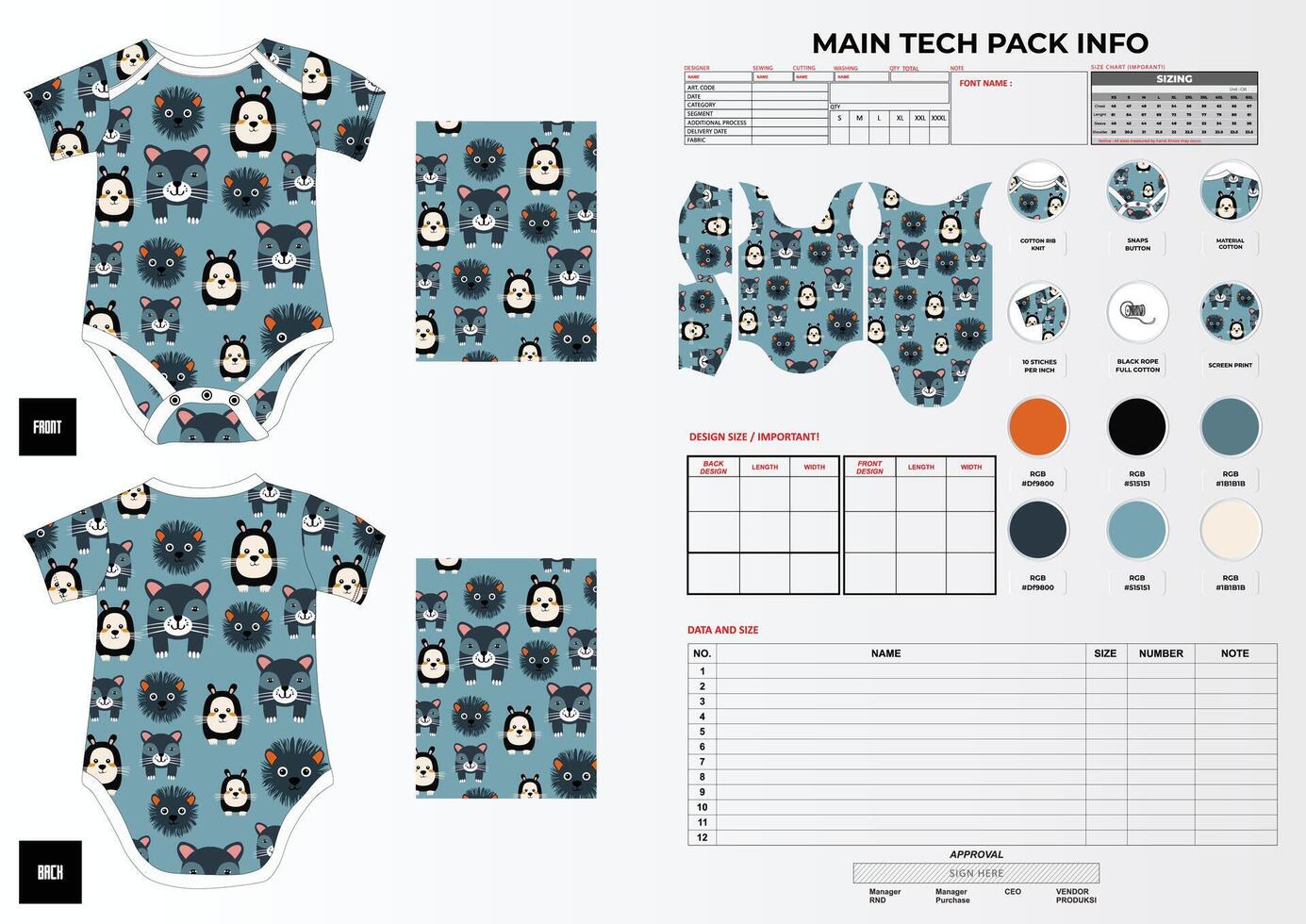 baby jumper template design with technical pack vector