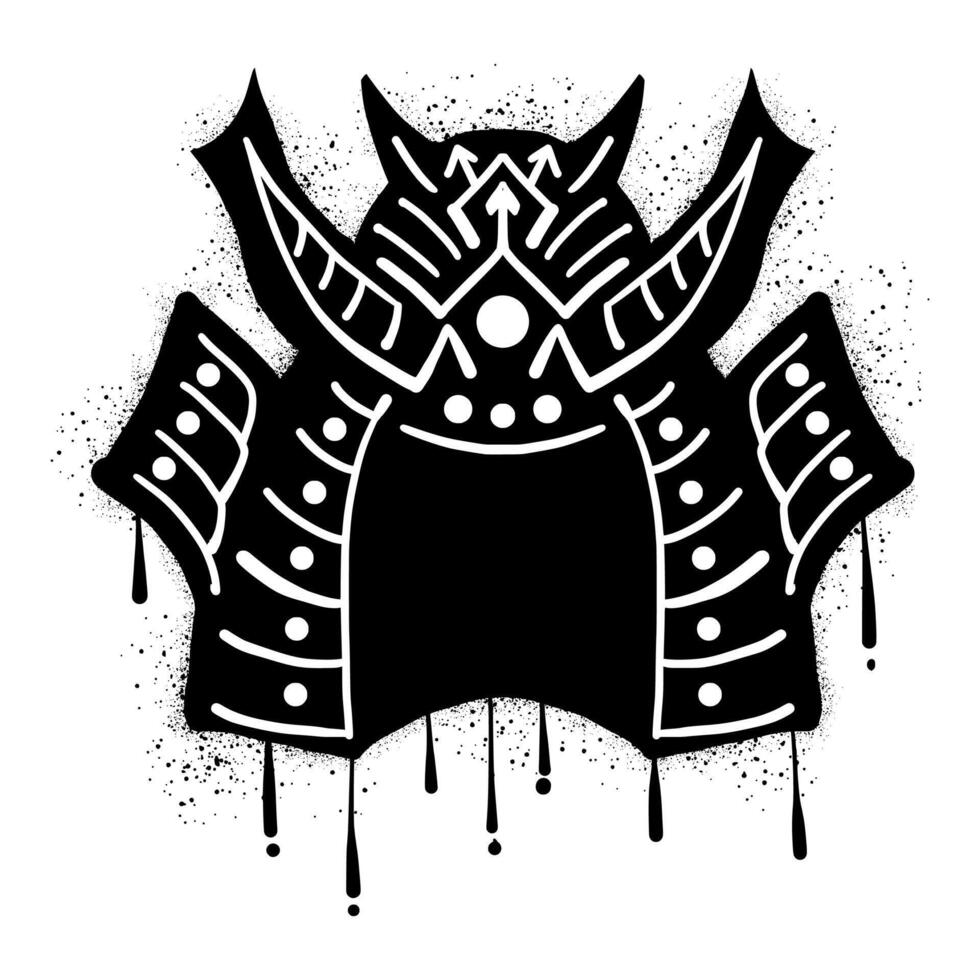 Hand drawn graffiti samurai helmet over black spray vector