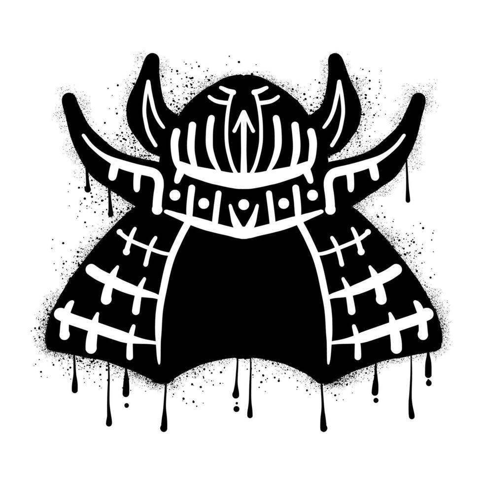 Drawing of graffiti samurai helmet over black vector