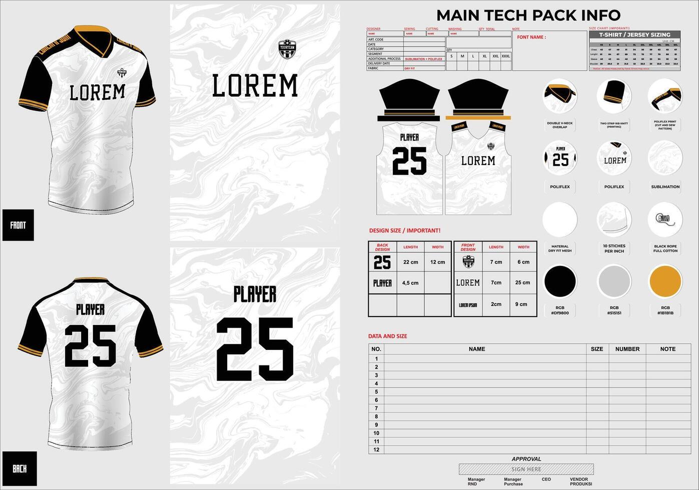 white sublimation jersey design with techpack and pattern vector