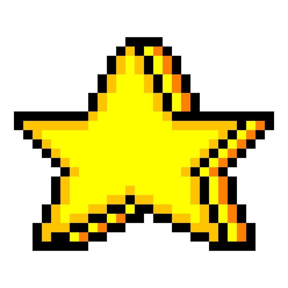 Yellow star shape in pixel art style vector