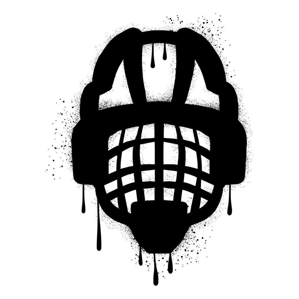 Hockey helmet with black spray paint graffiti vector