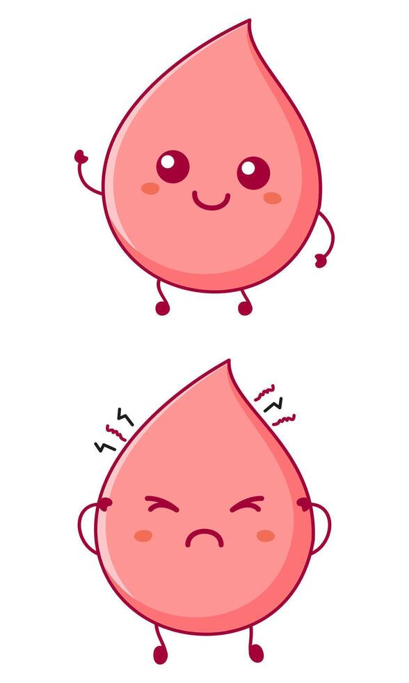 Cute sad and smiling happy blood drop organ human. modern cartoon character illustration icon design vector