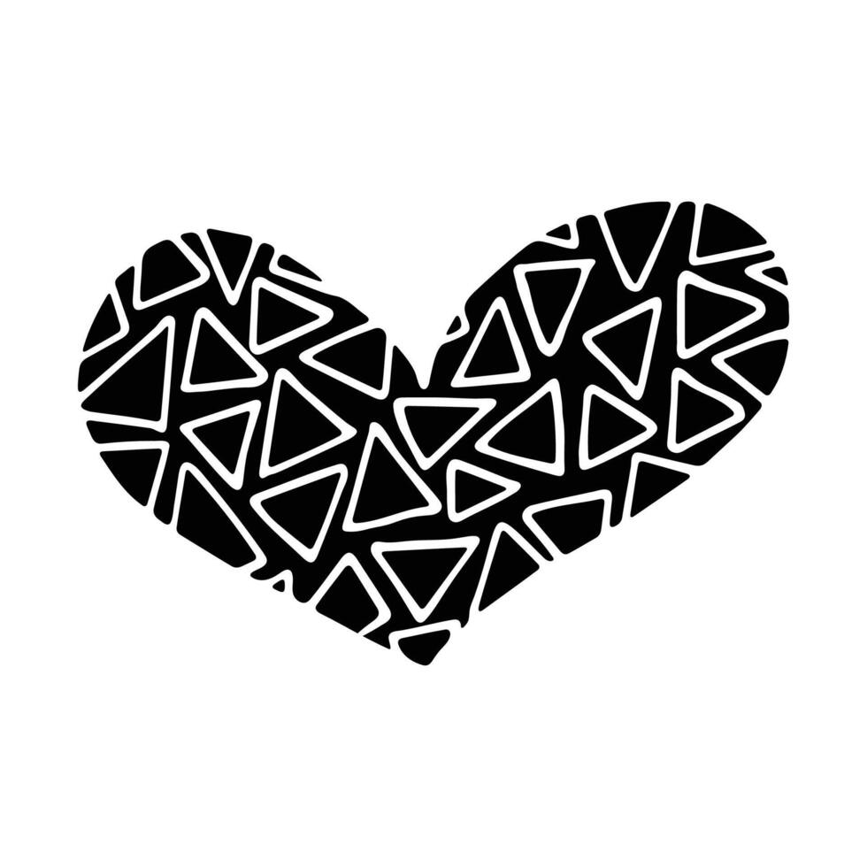 Doodle Hand-Drawn Love Icon. Black Solid Geometric Shape, Heart Icon with Triangle Contours. vector