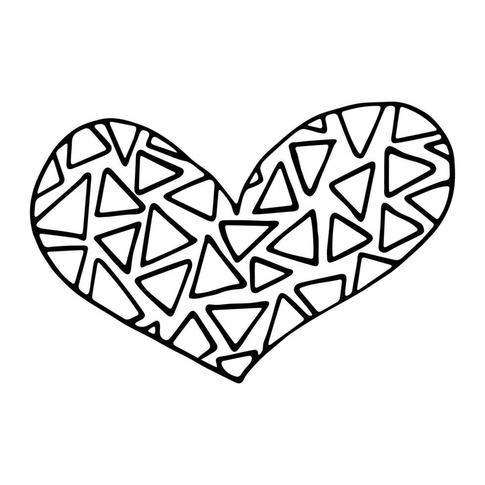 Doodle Love Icon. Hand-Drawn Black Contour Geometric Heart Icon with Triangle Shapes. vector