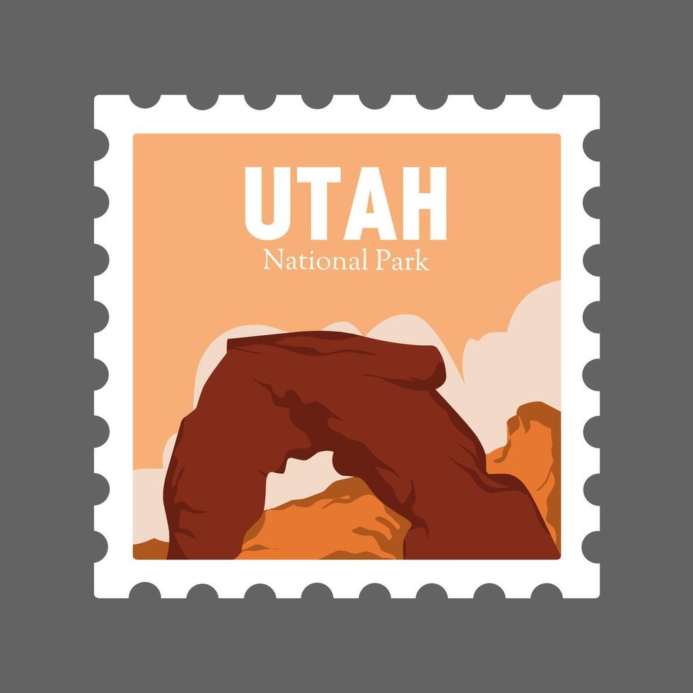 Utah National Park Stamp Design Featuring Iconic Arch Ideal for Travel Themed Prints, Apparel, and Collectibles vector