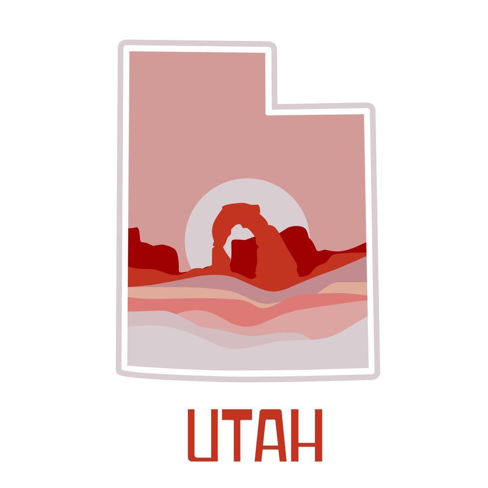 Utah State Icon with Delicate Arch and Red Rock Landscape vector