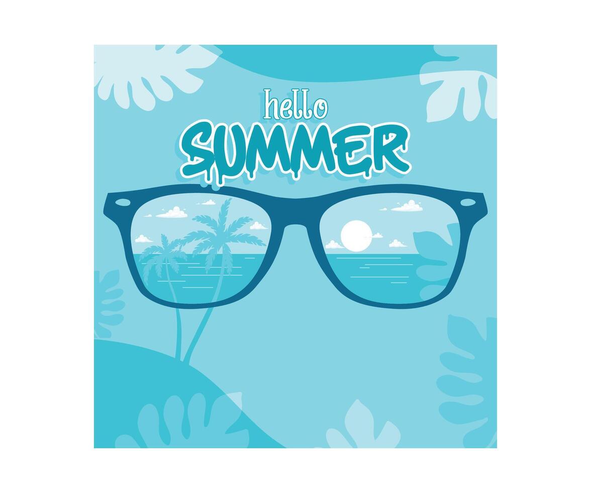 Summer fun. Sea and beach view in summer with sunglasses. Summer concept. Flat illustration. vector