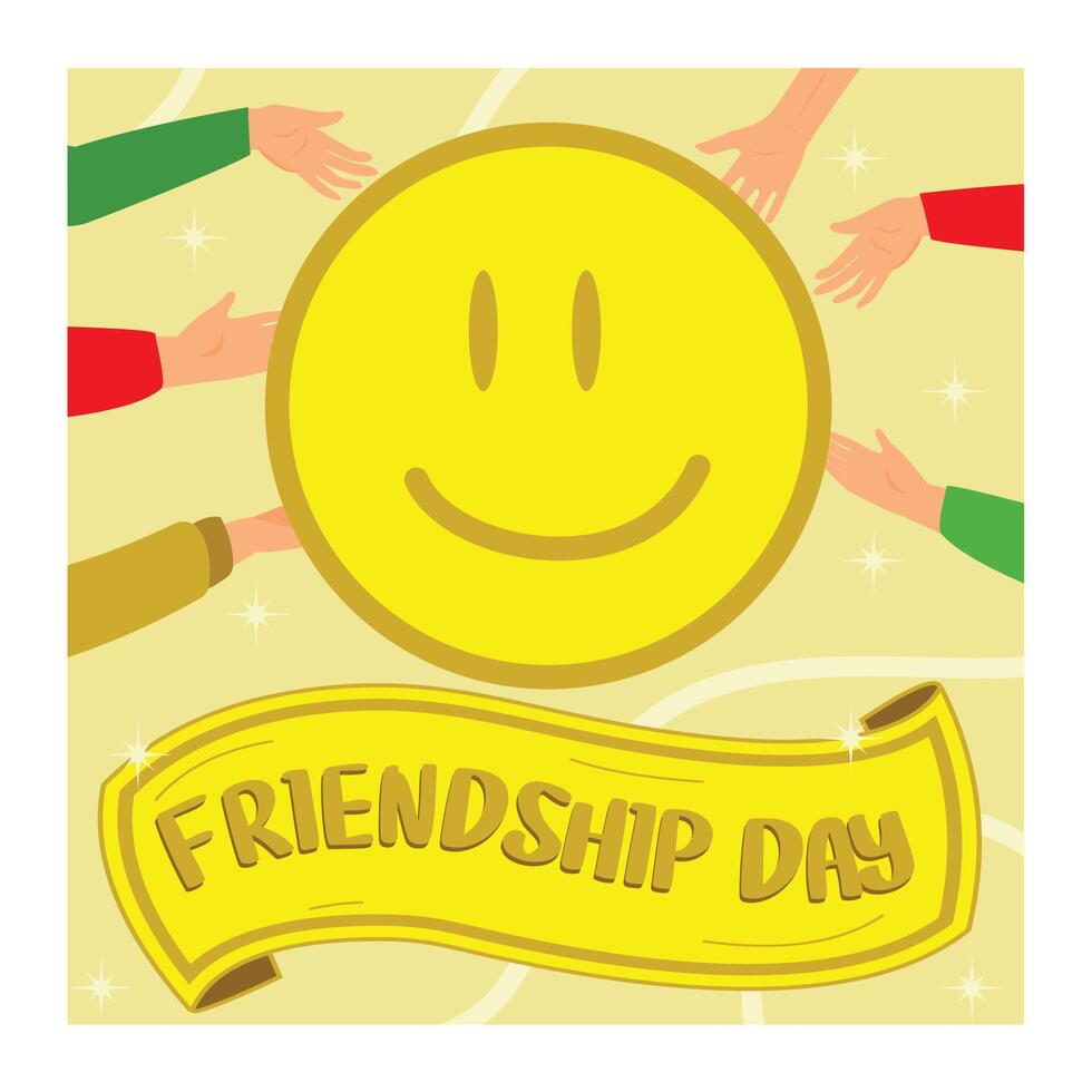 International Friendship Day. Children palms together with smile emoji. Friendship Day concept. Flat illustration. vector