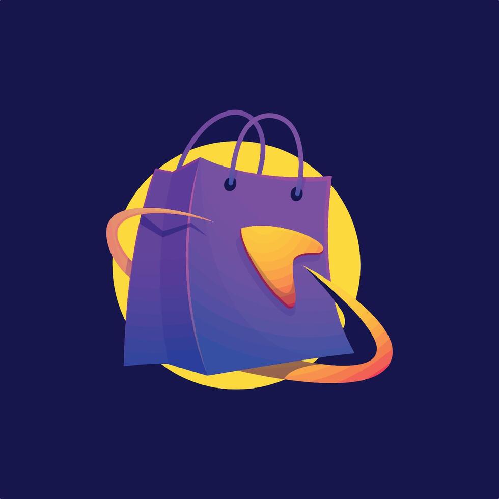 Vibrant E-commerce logo with shopping bag and play icon. vector