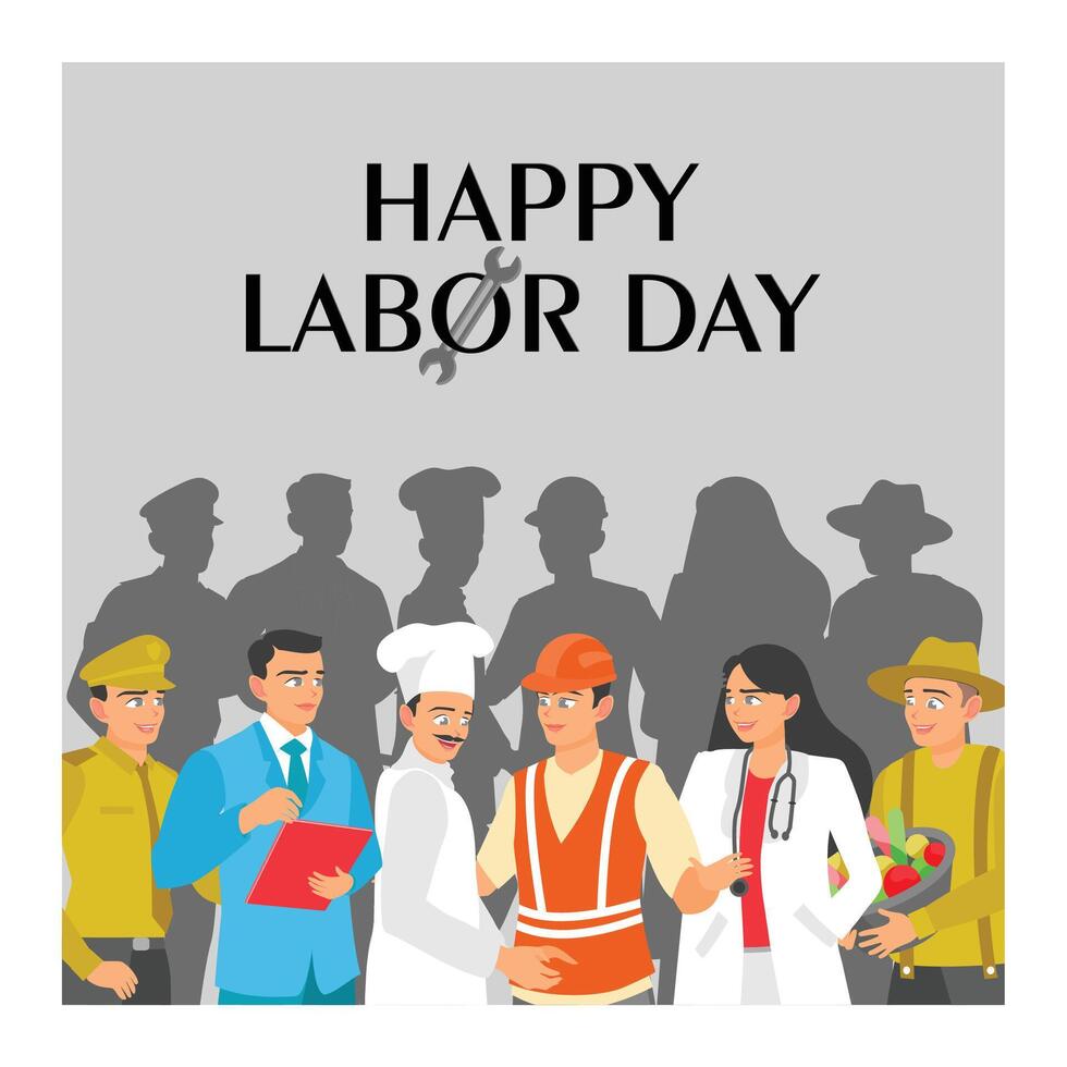 People from different professions gather together. Celebrating Labor Day. Labor Day concept. Flat illustration. vector