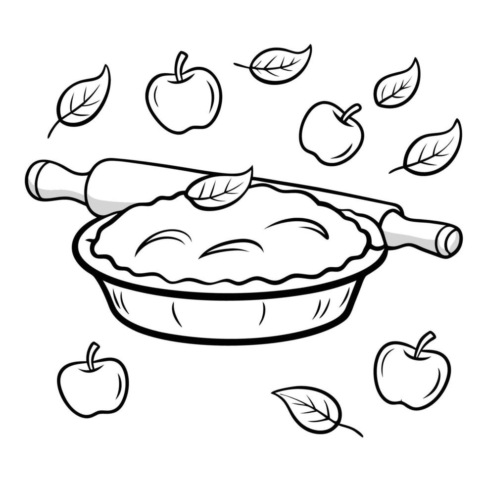 Delightful Coloring Page Depicting a Baking Apple Pie vector
