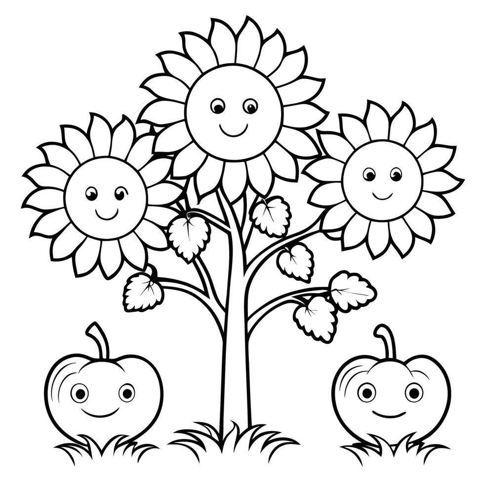 Intricate Coloring Page Featuring a Beautiful Garden of Sunflowers vector