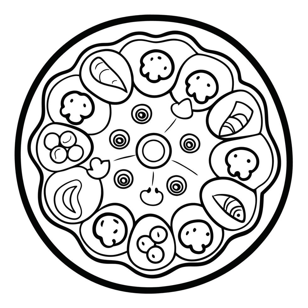 Creative Coloring Page of a Pizza with Delightful Toppings vector