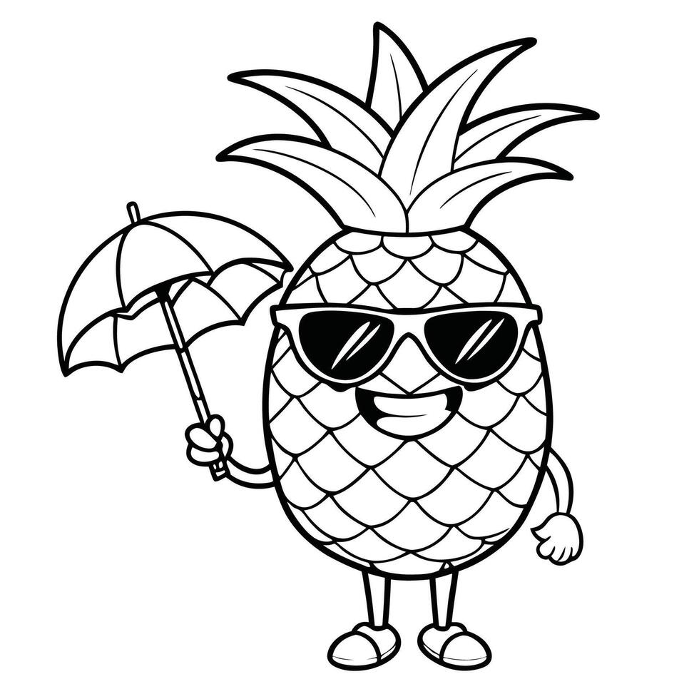 Cheerful Coloring Page Depicting a Happy Pineapple Adorned with Festive Accessories vector