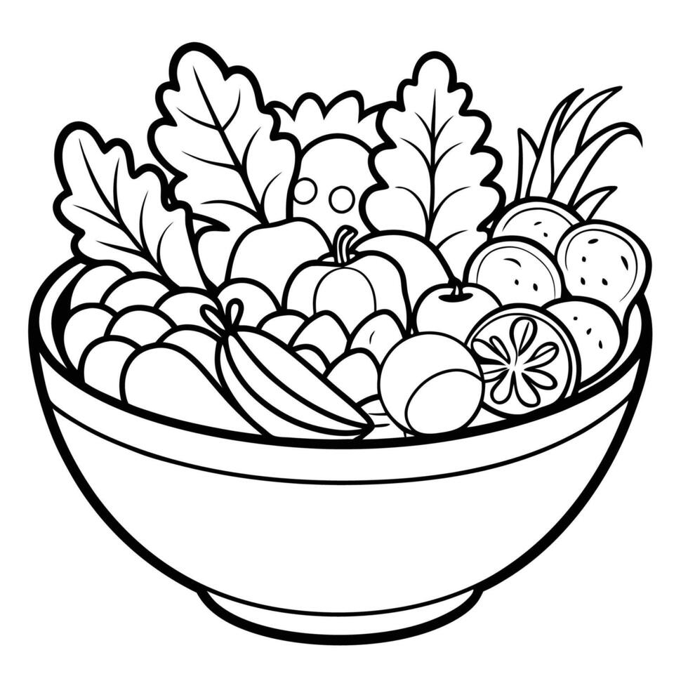 Get Creative with This Vibrant Coloring Page of a Bountiful Salad Bowl vector