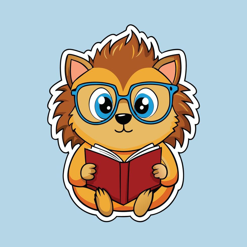 Adorable Hedgehog Sticker Featuring Glasses and a Studious Expression vector