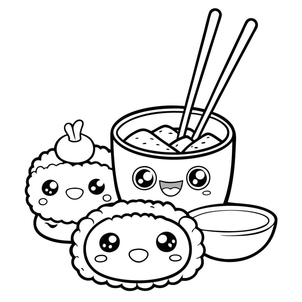 Fun Filled Sushi Roll Coloring Page for Kids and Adults vector