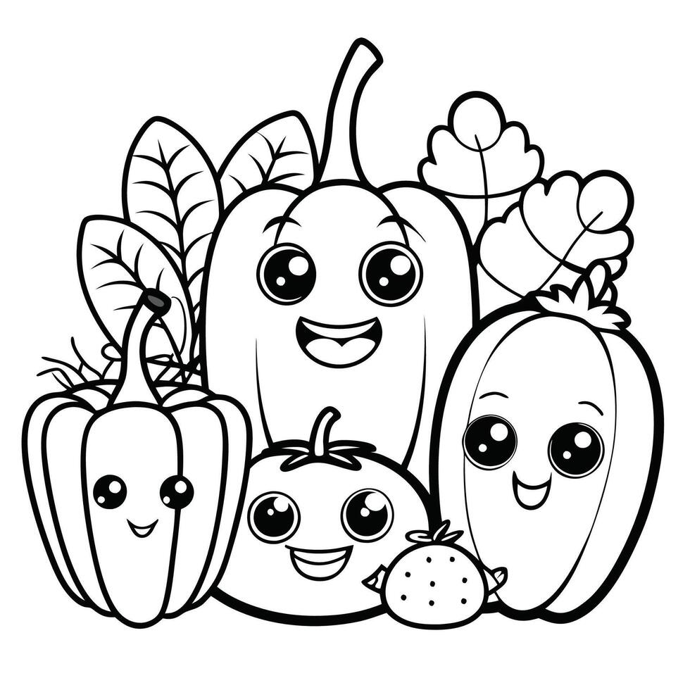 Cute and Adorable Veggie Character Coloring Page for Kids and Adults vector