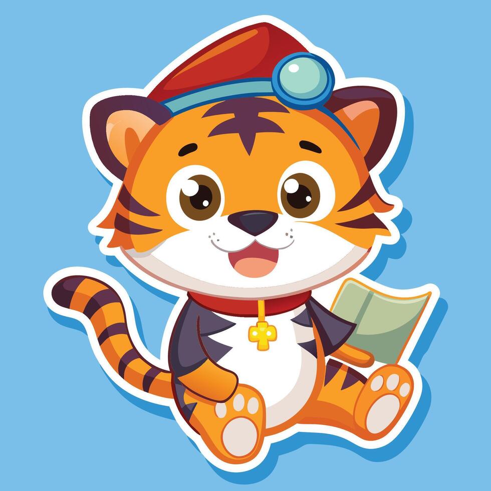 Adorable Baby Tiger Pilot Sticker Ready to Soar vector