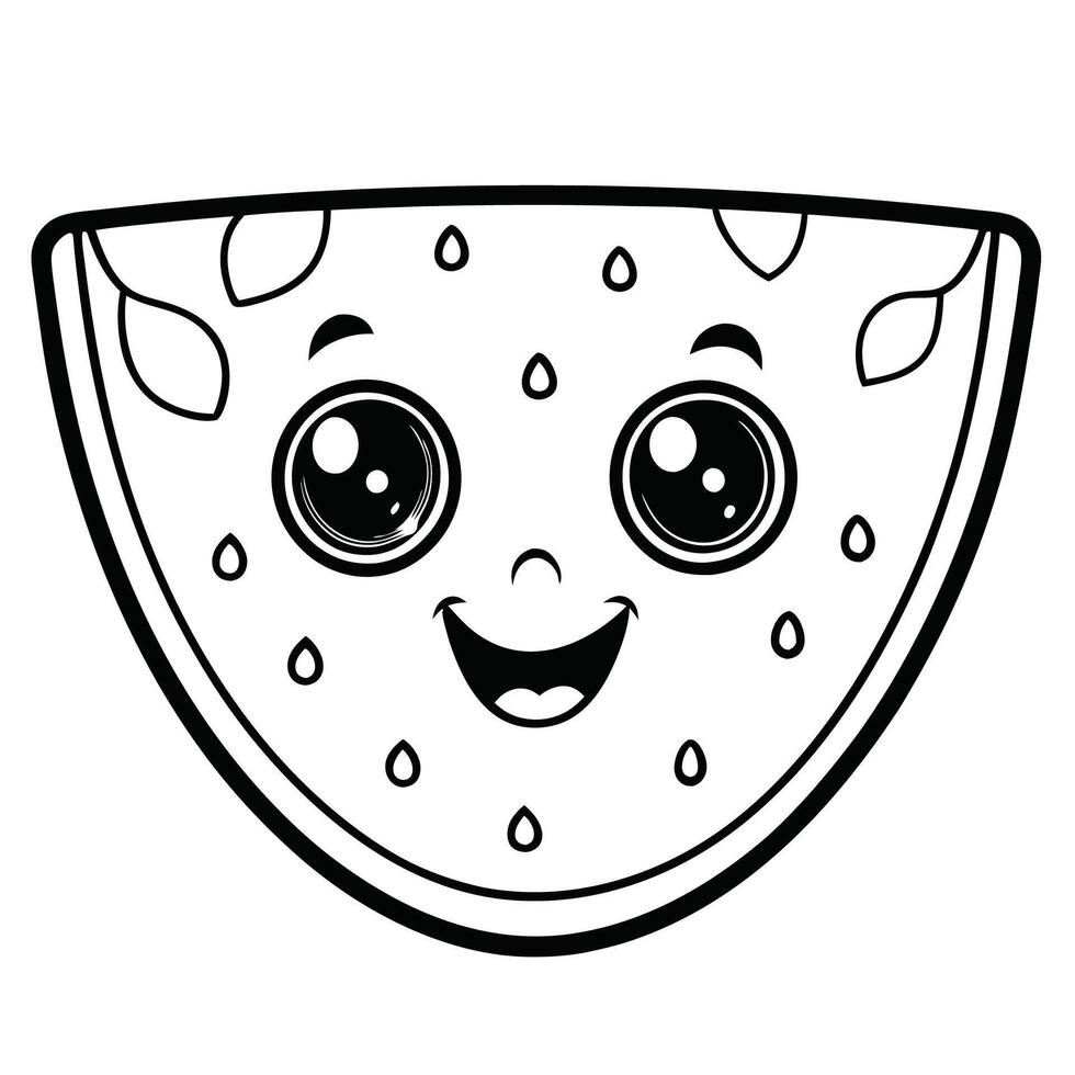 Delightful Coloring Page Depicting a Cheerful Watermelon Slice vector