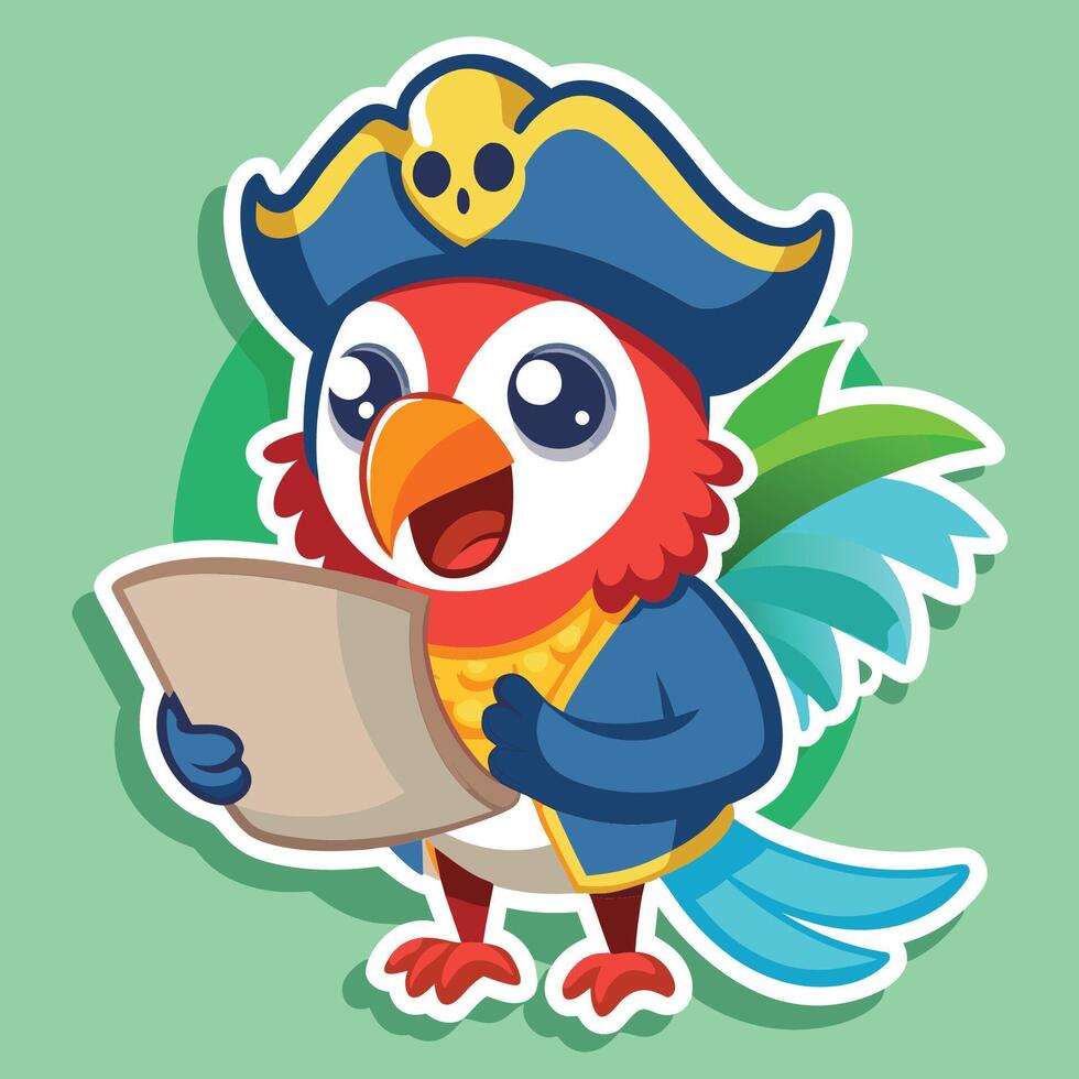Cheerful Pirate Parrot Sticker with Embellished Hat vector