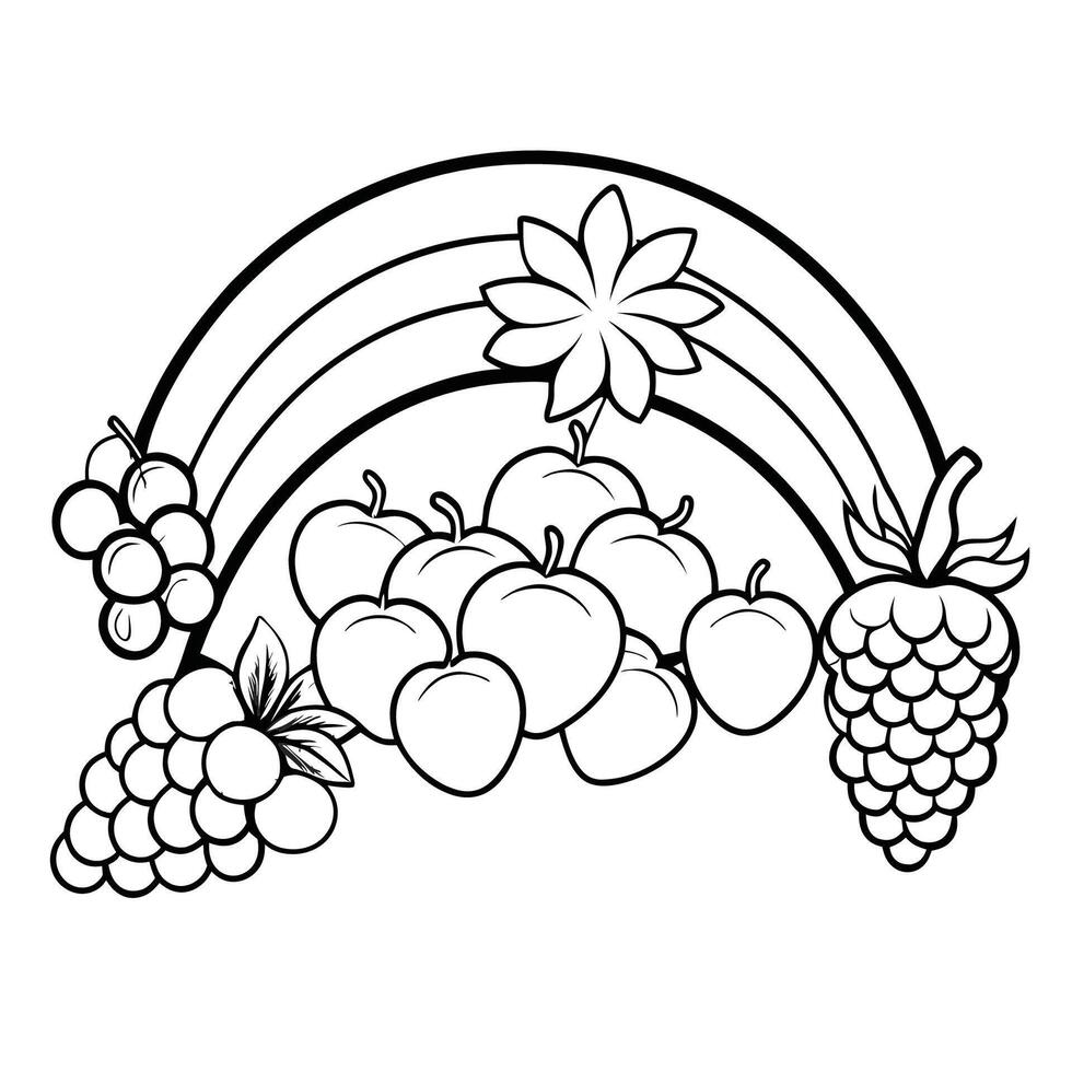 Rainbow Drawing Coloring Page for Kids and Adults with Differently Sized Arches vector