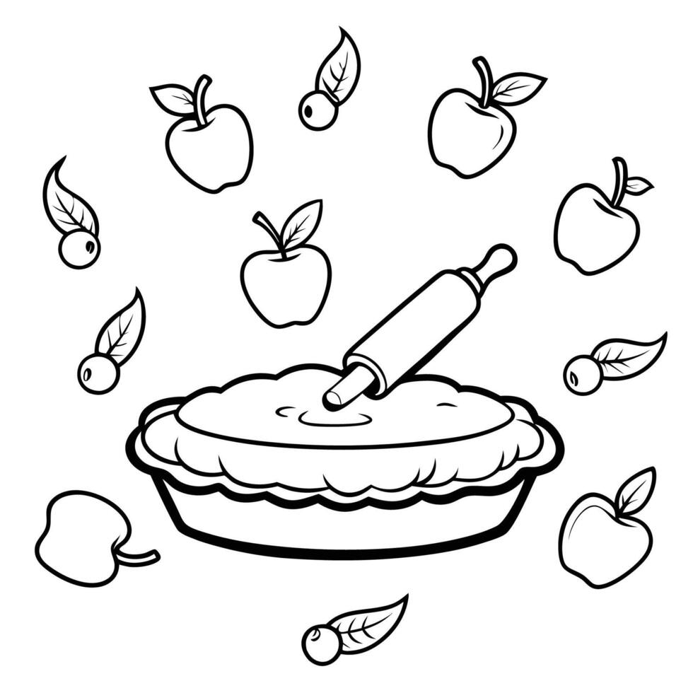 Printable Coloring Page Apple Pie Baking in the Oven vector