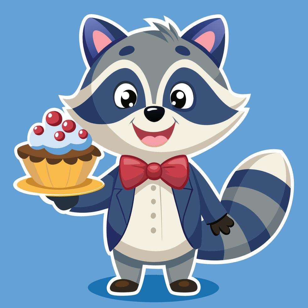 Adorable Sticker of a Friendly Raccoon Adorned with a Bowtie vector