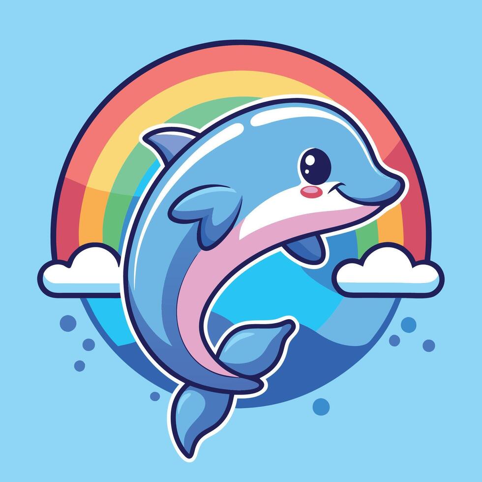 Captivating Sticker of a Joyful Dolphin Leaping from the Sparkling Sea vector