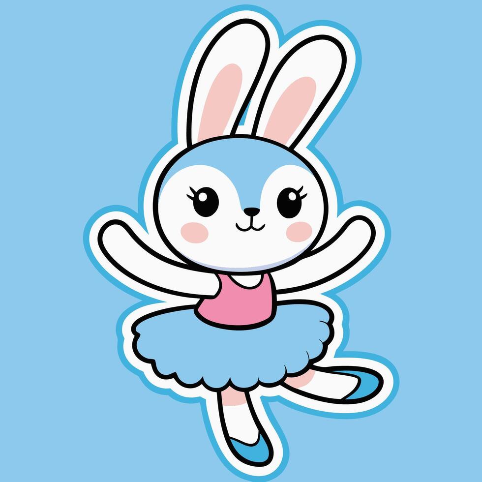 Adorable Bunny Sticker Adorned in a Pink Tutu Executing a Leap vector