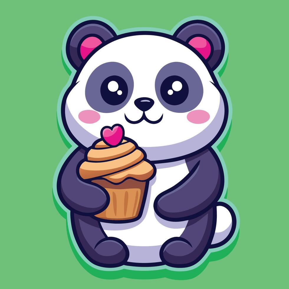 Adorable Panda Bear Cartoon with a Giant Cupcake Delicacy vector