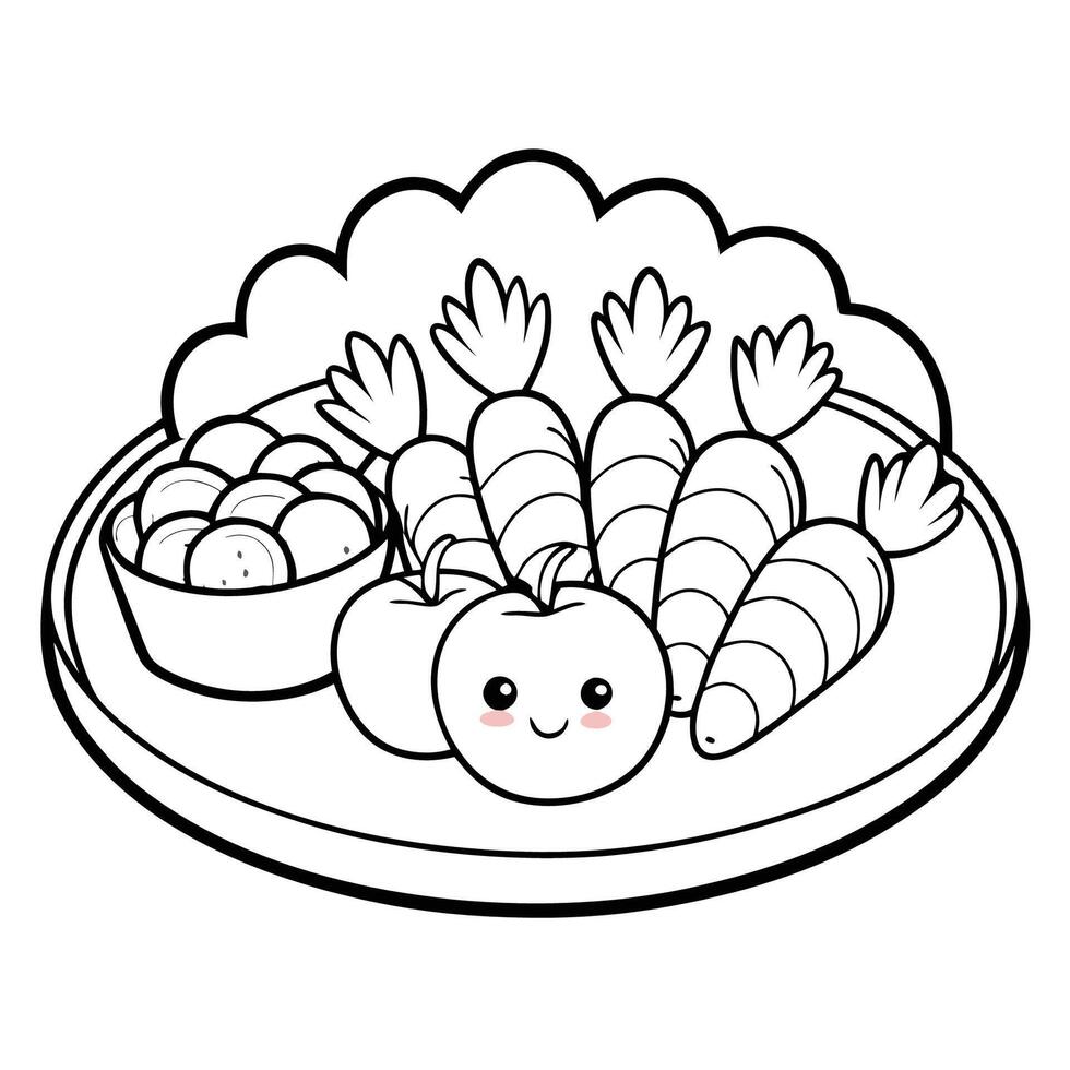 Coloring Page Featuring an Array of Fresh Vegetables on a Platter vector