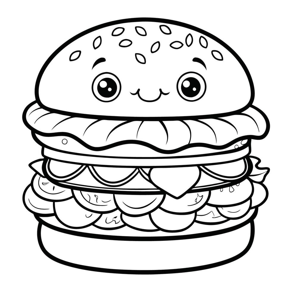 Printable Veggie Burger Coloring Page for Kids and Adults with Colorful Bun vector