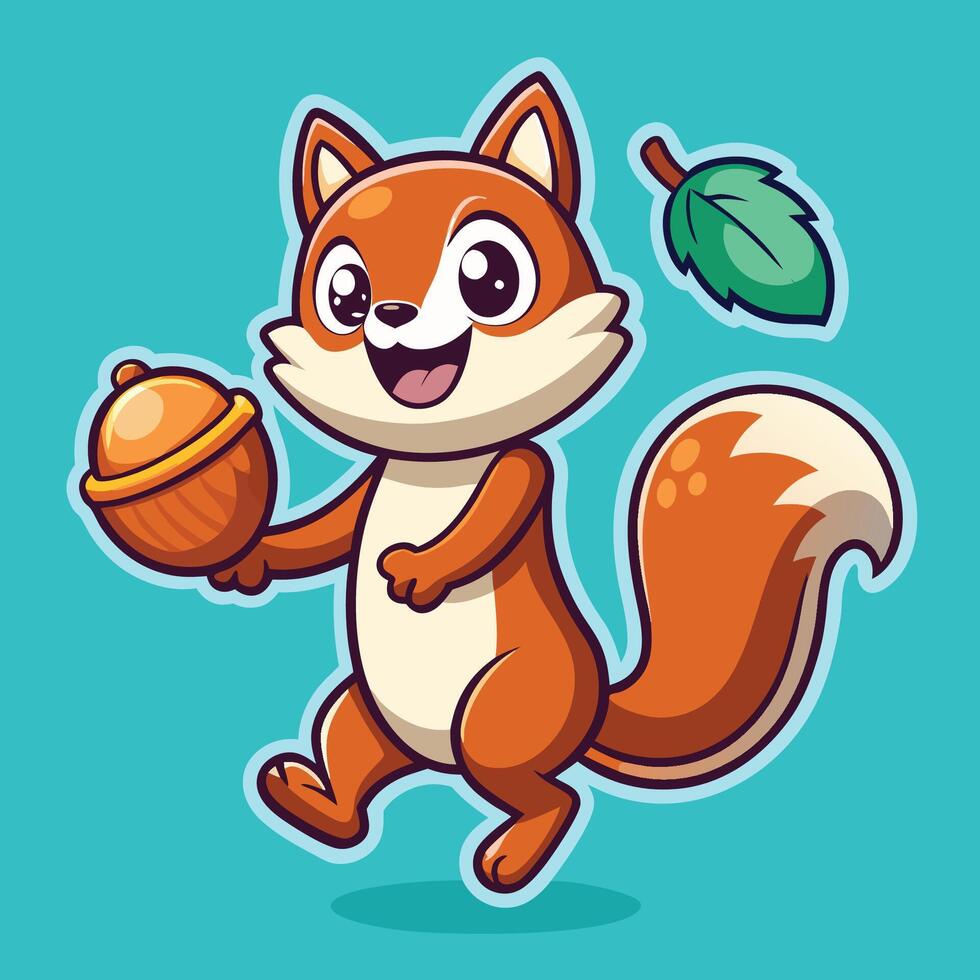 Animated Squirrel Balancing a Giant Acorn with Precision vector