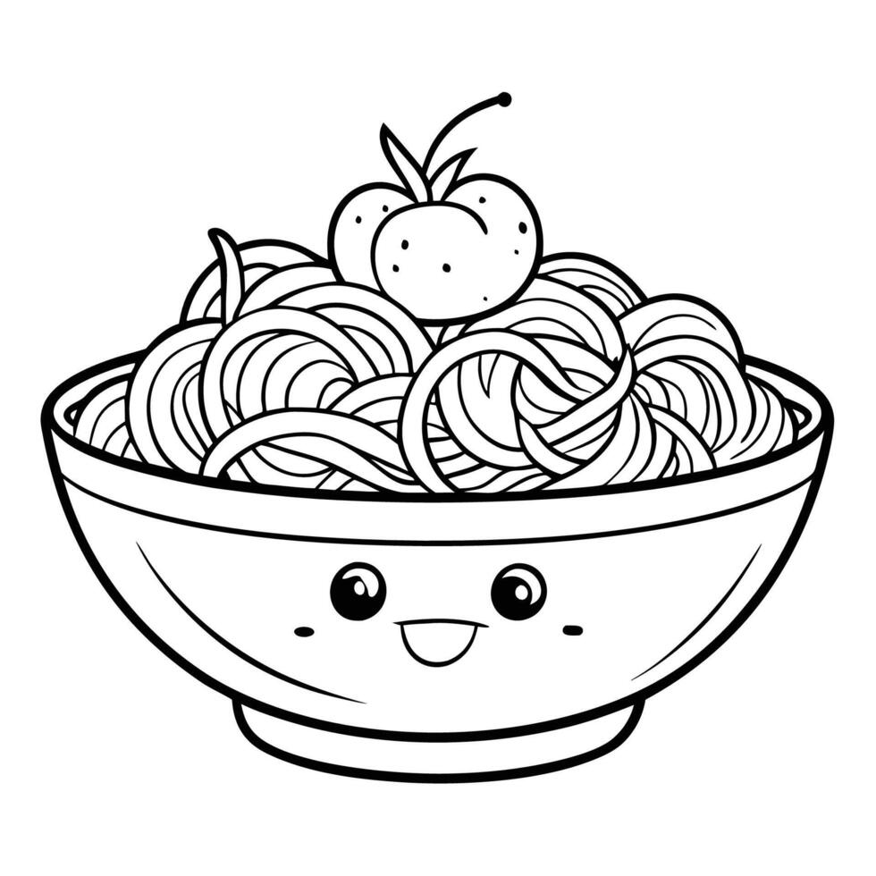 Coloring Page of a Delicious Bowl of Spaghetti with Two Meatballs vector
