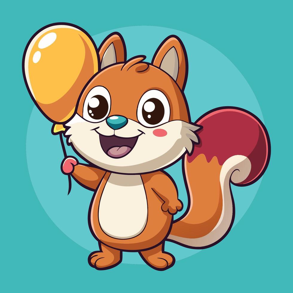 Delightful Cartoon Sticker of a Cheerful Squirrel Holding a Vibrant Balloon vector