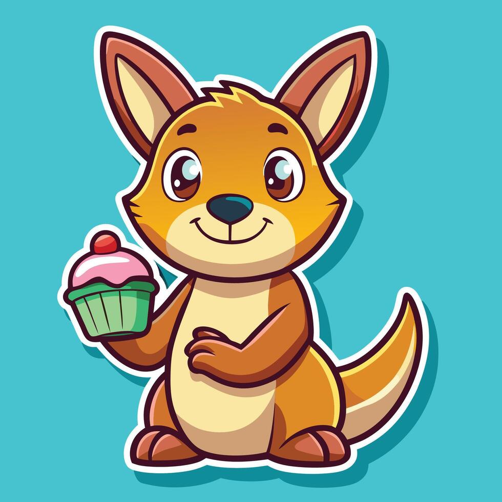 Cartoon Kangaroo with a Cupcake for a Sweet Treat vector