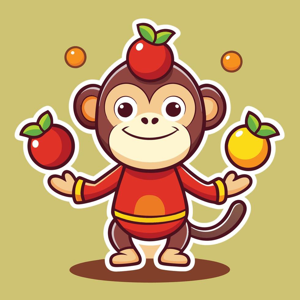 Amusing Cartoon Monkey s Fruit Juggling Act vector