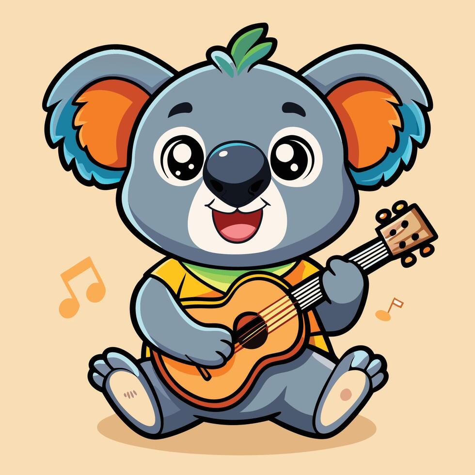 Cartoon Koala Strumming a Ukulele with Joyful Expression vector