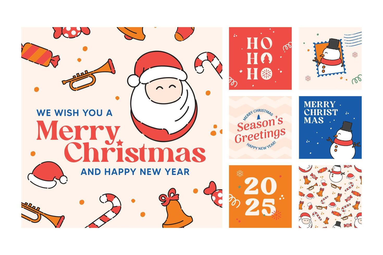 Christmas New Year Set of Social Media Post Feed vector