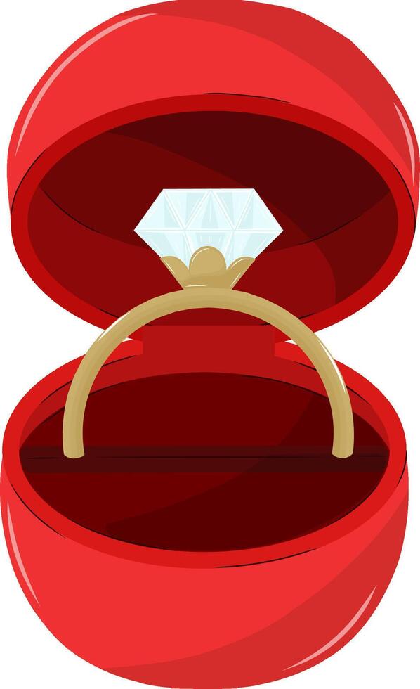 Golden Diamond Ring in Red Gift Box vector