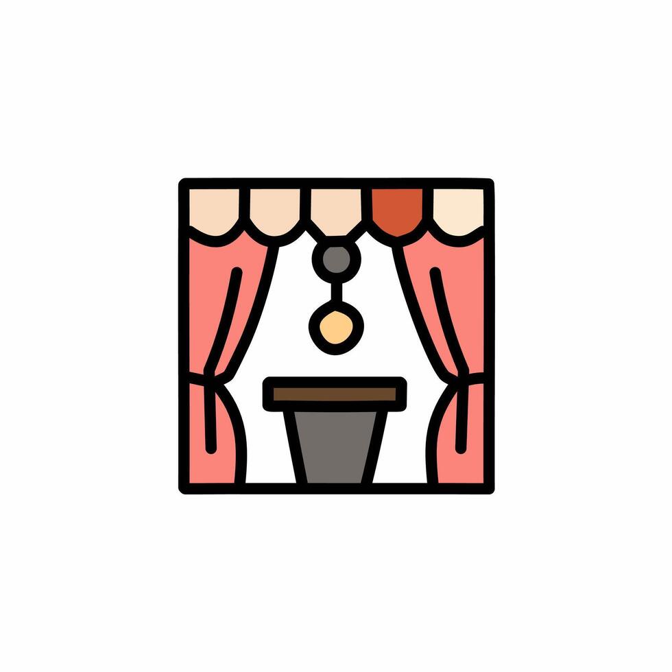 Curtains and stage icon illustration, flat design. vector