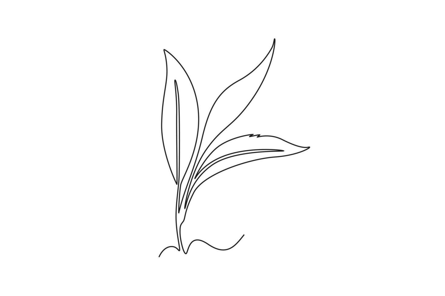 Single one line drawing healthy organic tea leaves for plantation logo identity. Fresh tender bud of tea shoot concept for tea leaf icon. Modern continuous line draw design graphic illustration vector