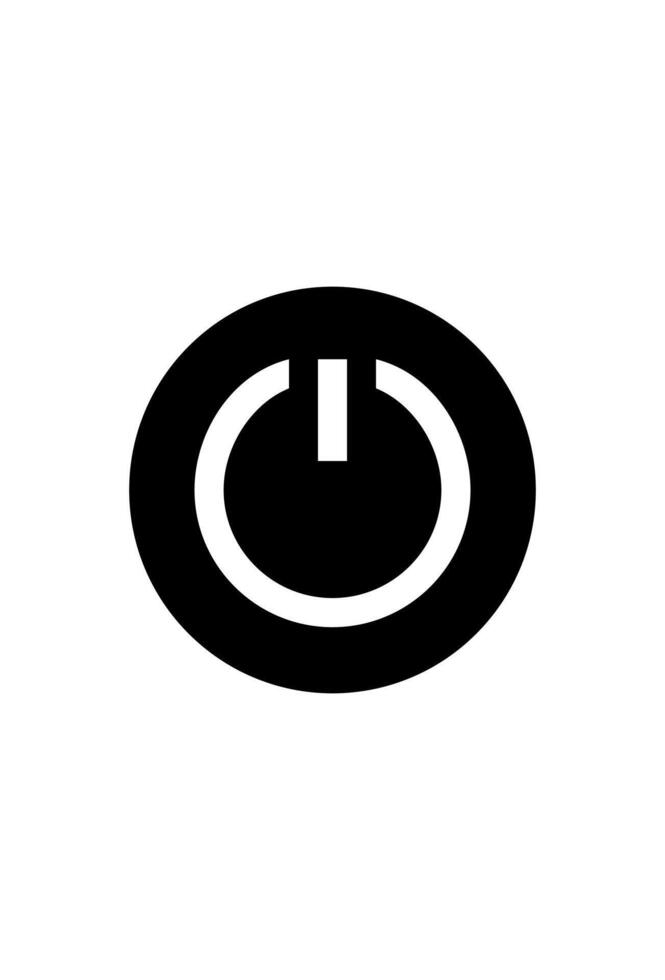 A black and white icon of a power button vector