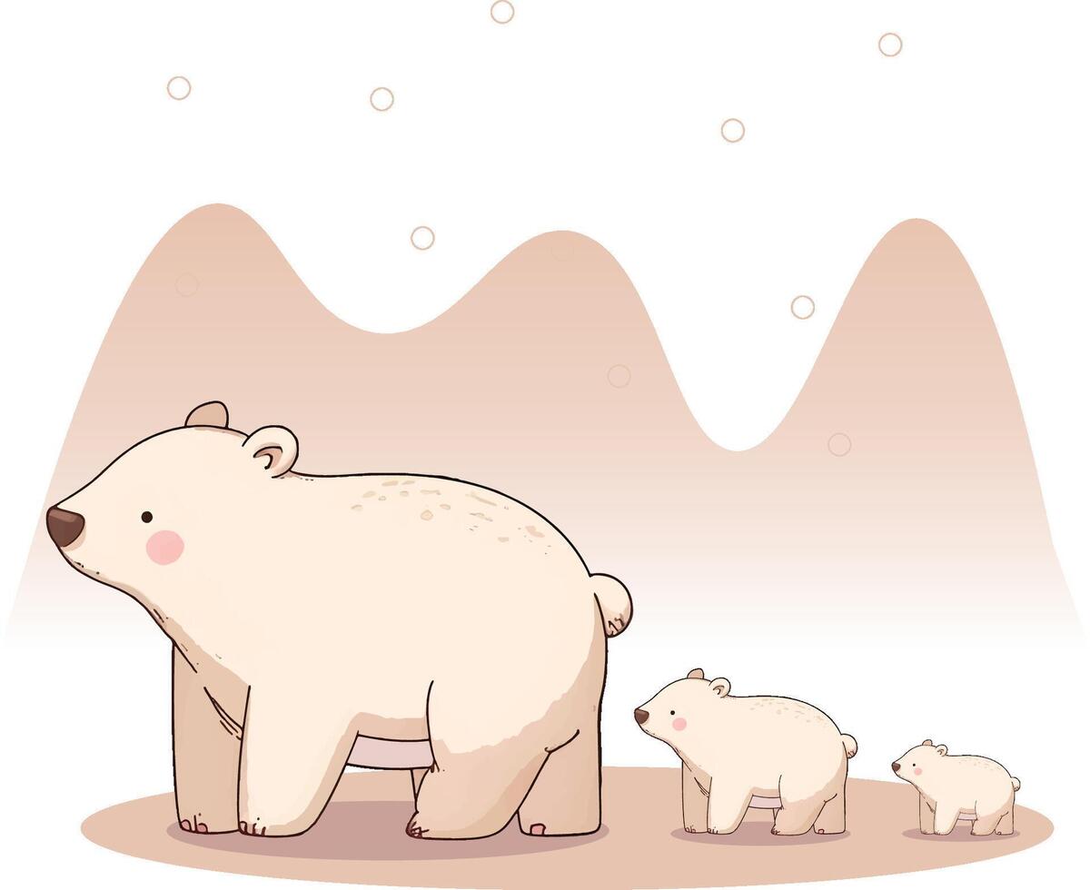 A cartoon polar bear with two cubs vector