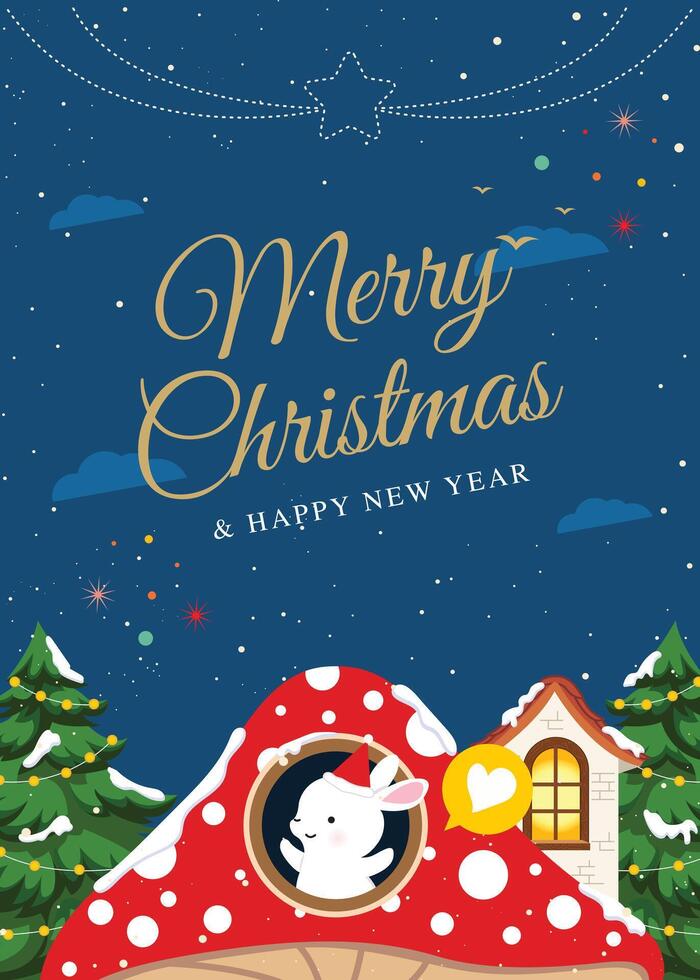 Merry Christmas and Happy New Year greeting card with a Cute bunny vector