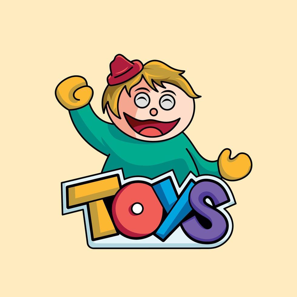 colorful toy store logo with cartoonish boy vector